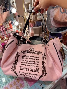 Pink Shoulder Bag with Black Print